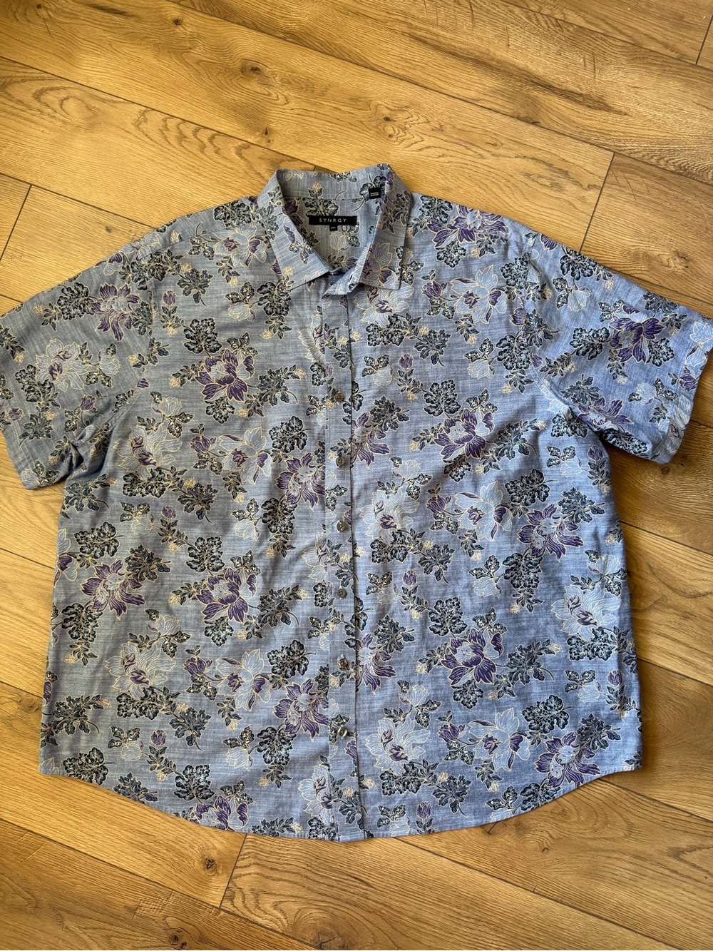 Synrgy 2XL Blue Floral Men’s Short Sleeve Button Up